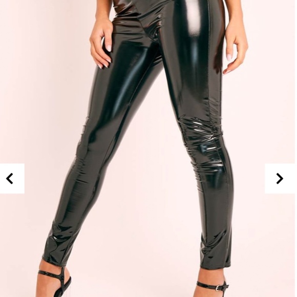 BLACK SHINY VINYL PU LEGGINGS size UK4 - Picture 6 of 6